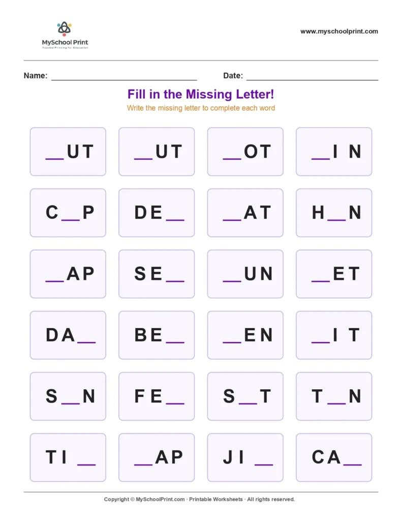 Missing letter worksheet 141