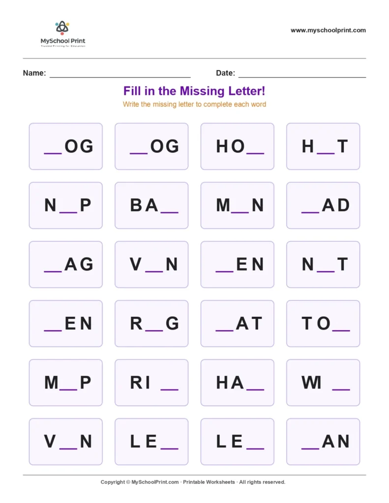 Missing letter worksheet 142