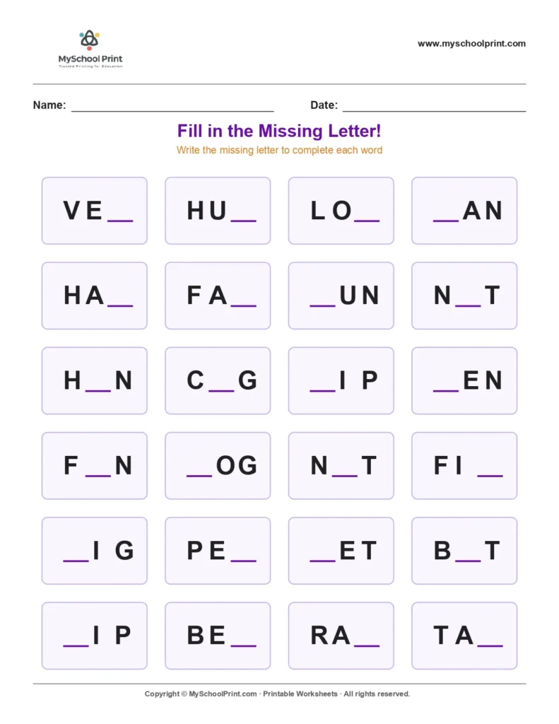 Missing letter worksheet 143