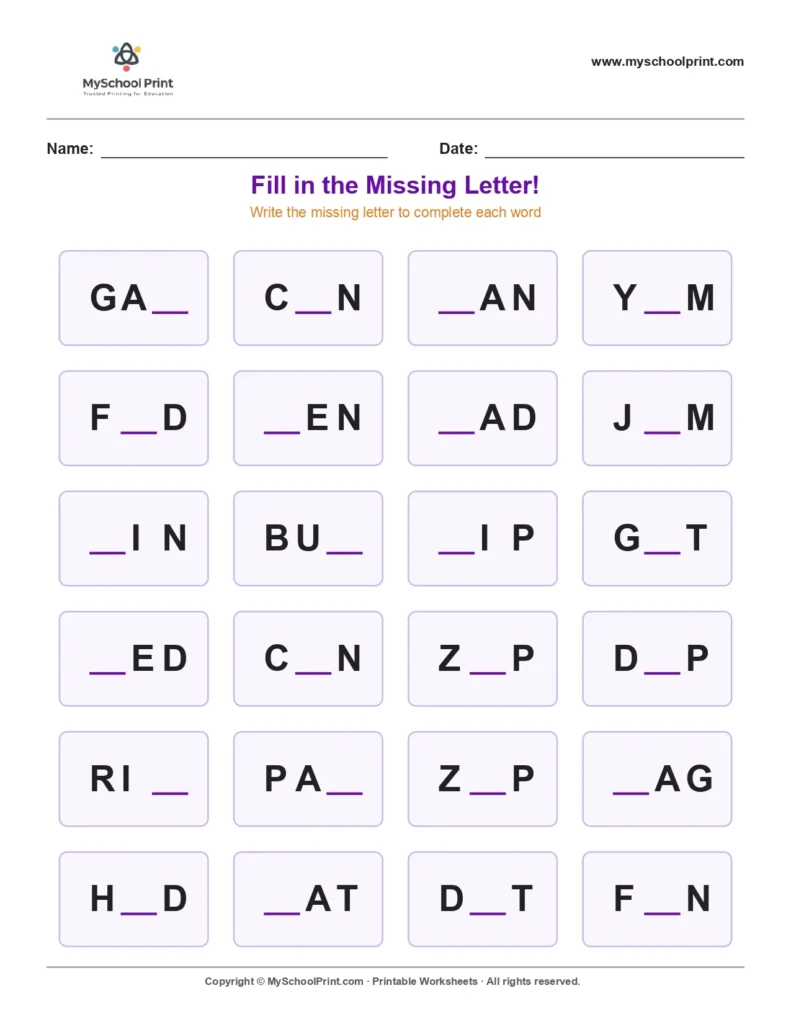 Missing letter worksheet 144