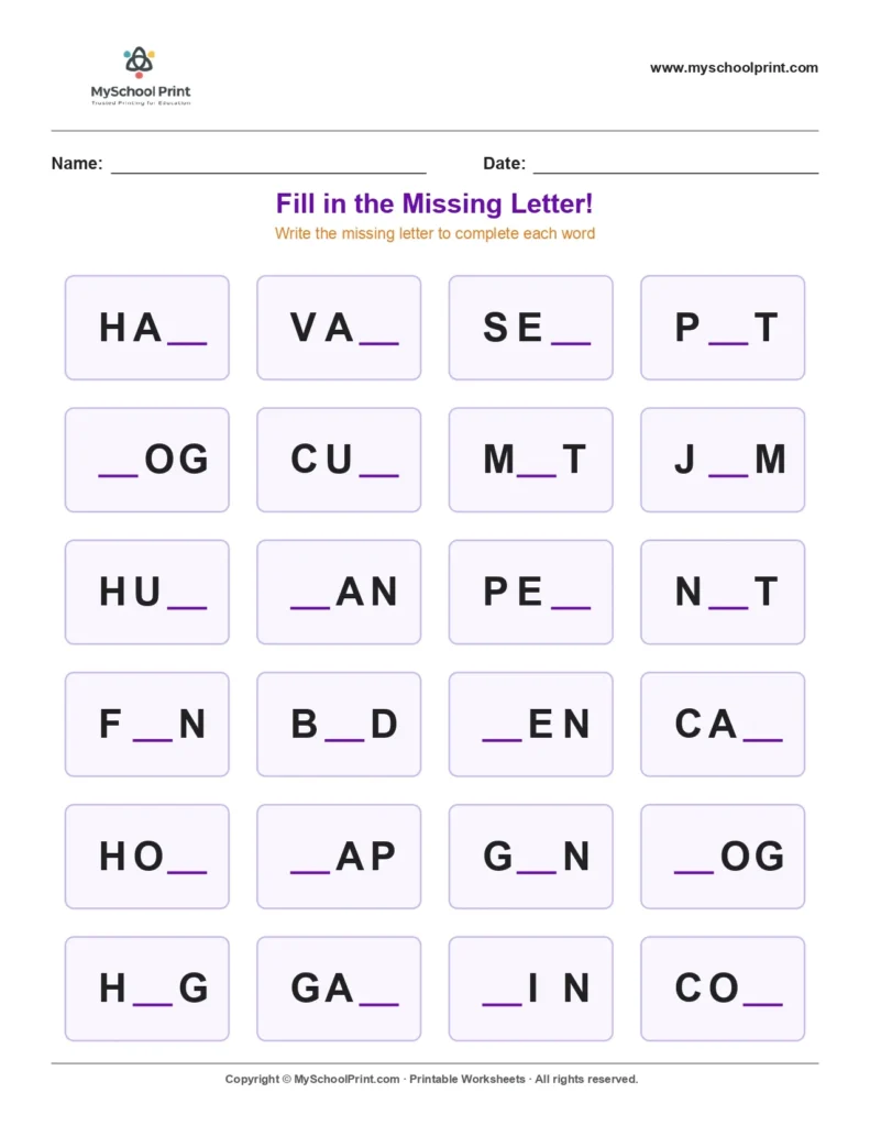 Missing letter worksheet 145