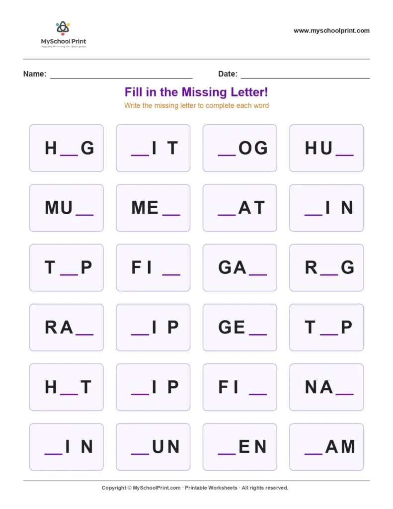 Missing letter worksheet 146