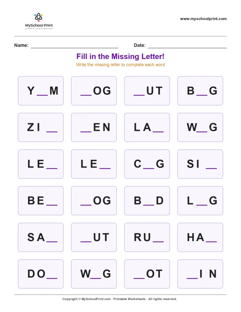 Missing letter worksheet 147