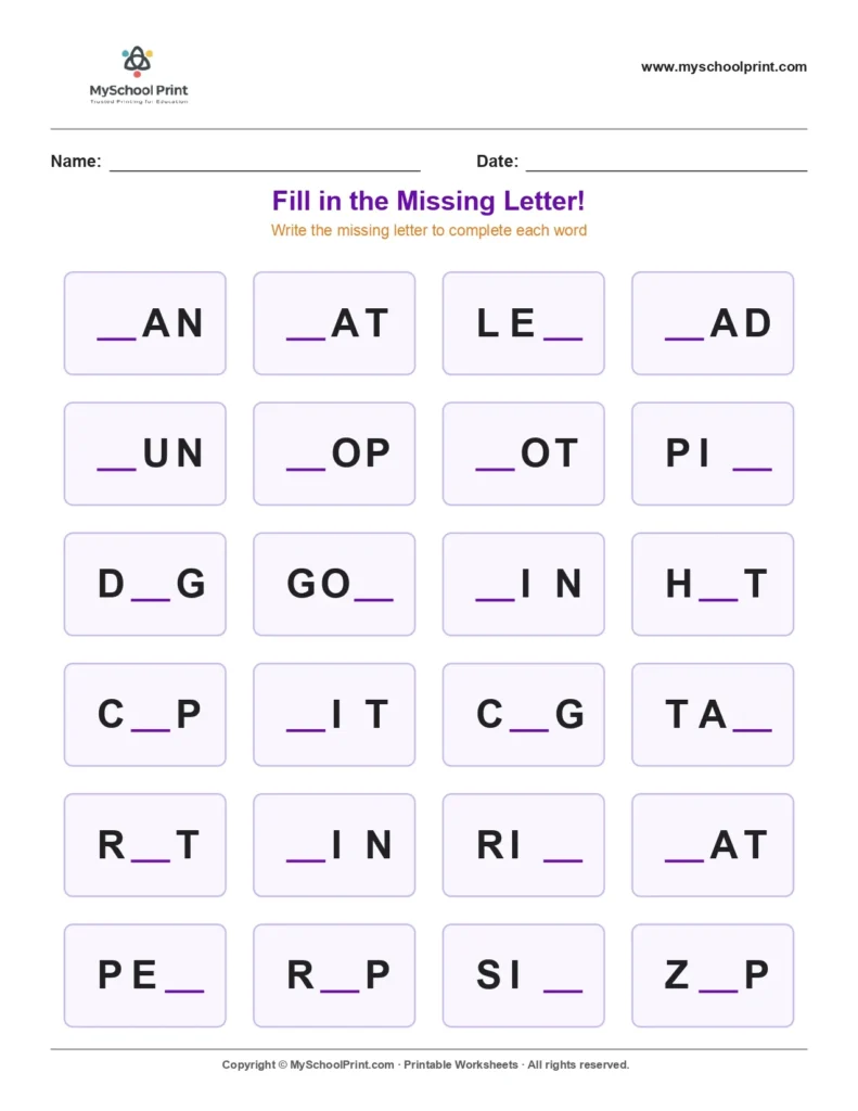 Missing letter worksheet 148