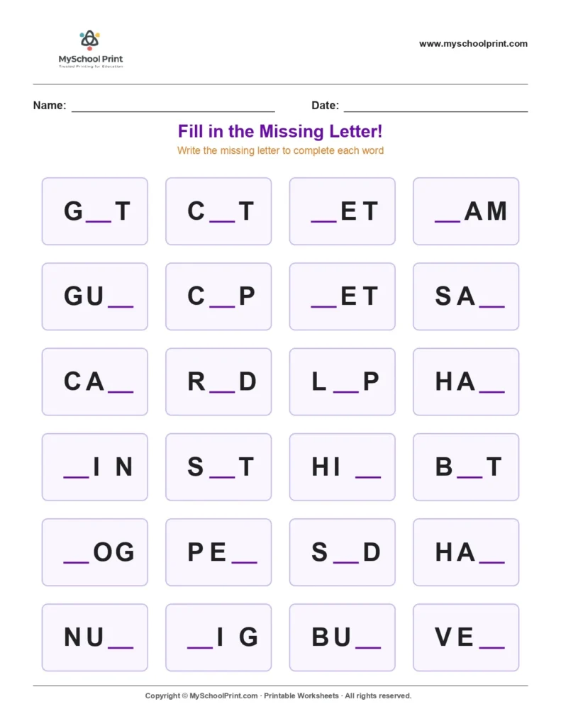 Missing letter worksheet 149