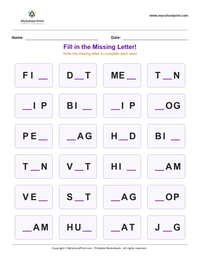 Missing letter worksheet 151