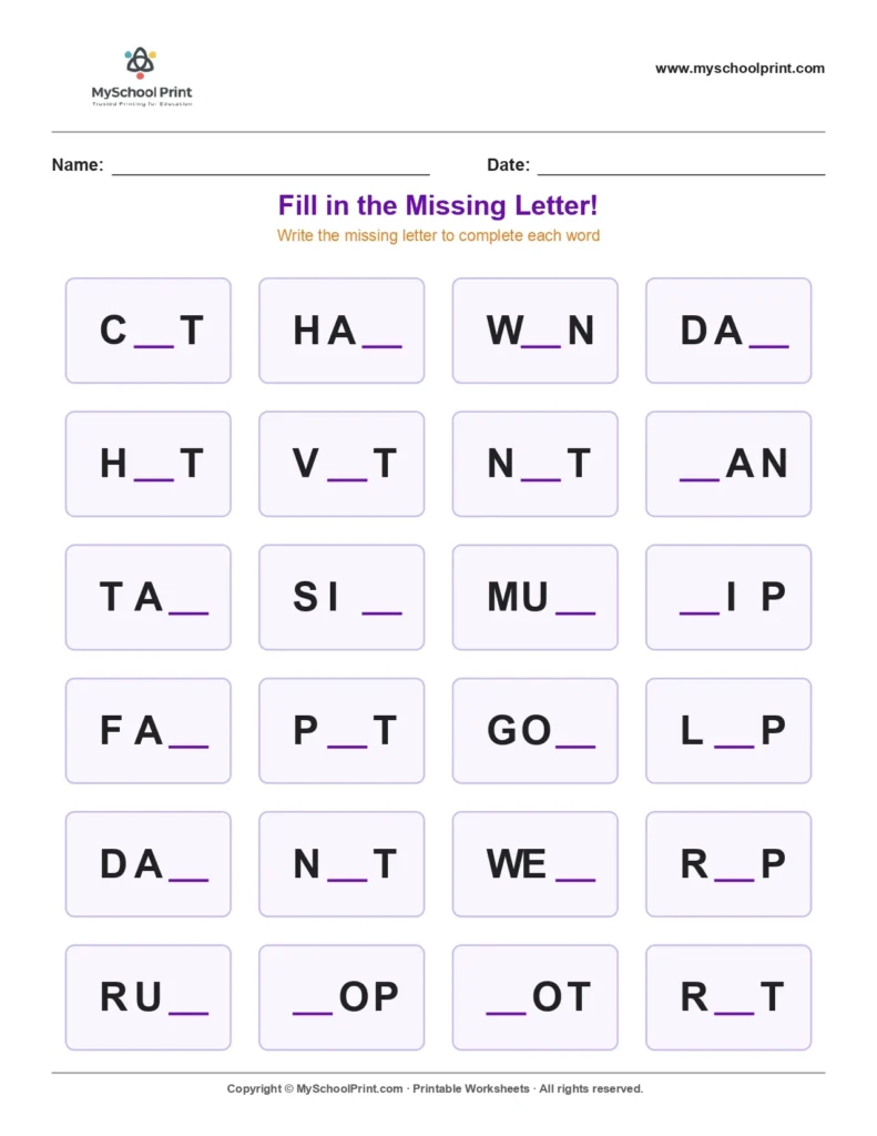 Missing letter worksheet 152