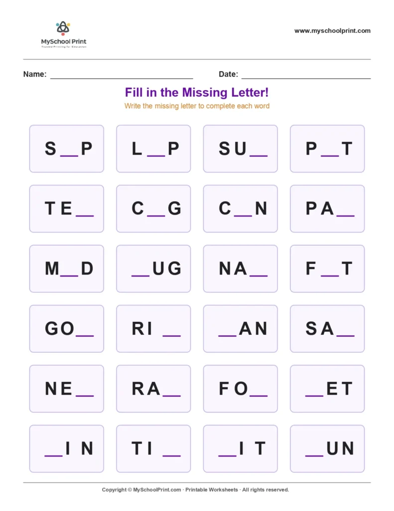 Missing letter worksheet 153