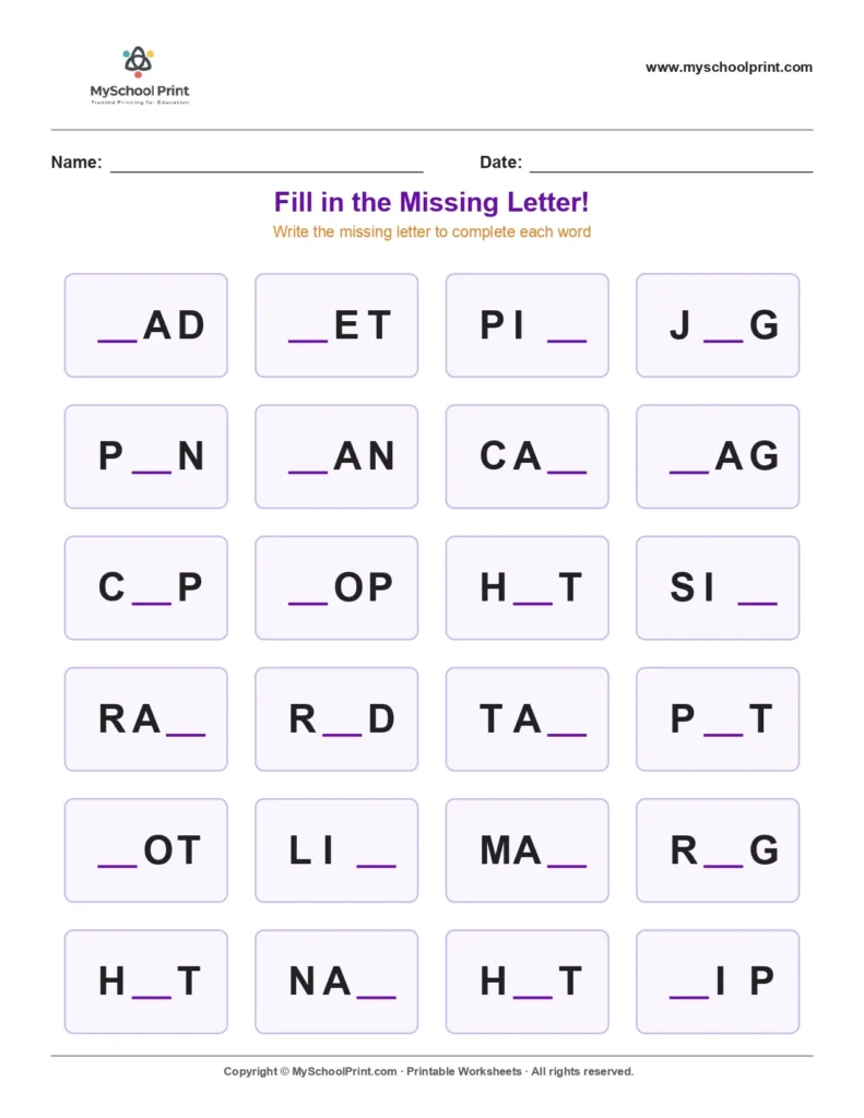 Missing letter worksheet 154