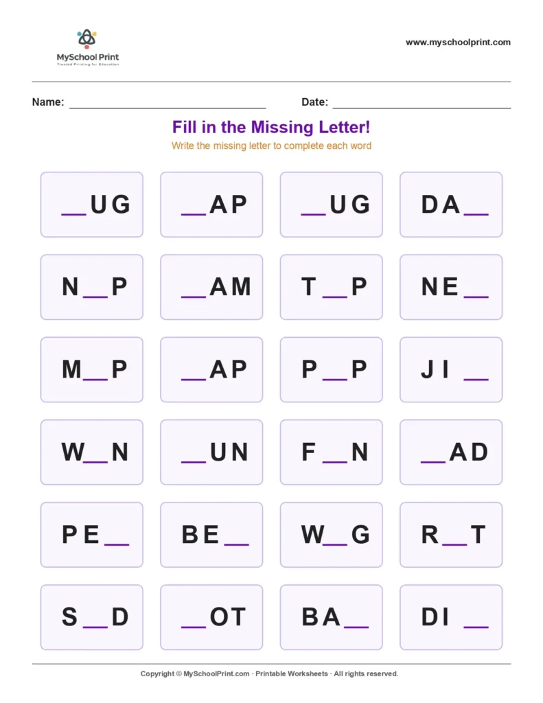 Missing letter worksheet 155