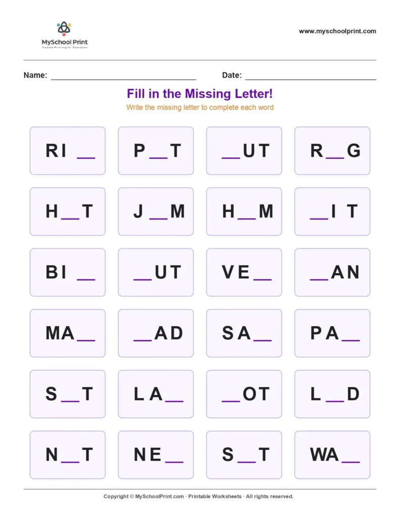 Missing letter worksheet 156