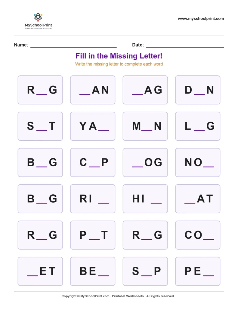 Missing letter worksheet 157