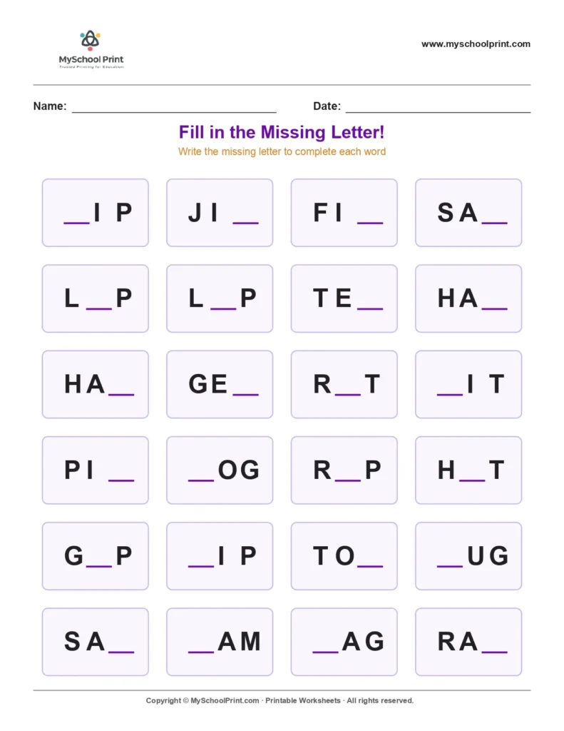Missing letter worksheet 158