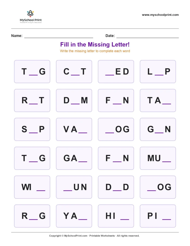 Missing letter worksheet 159
