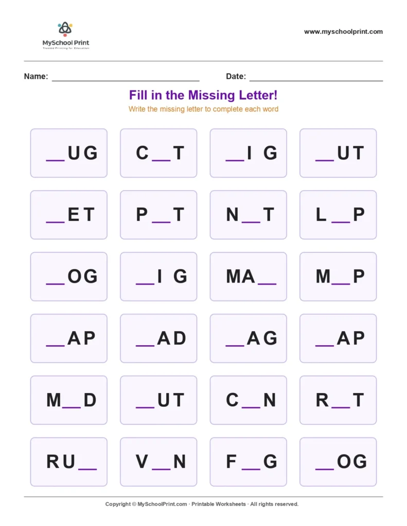 Missing letter worksheet 16