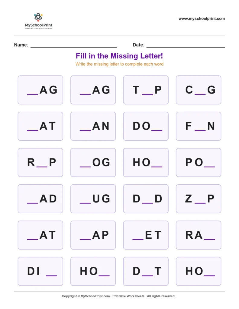 Missing letter worksheet 161