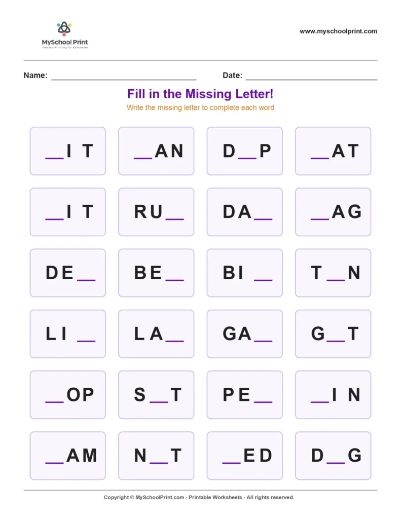 Missing letter worksheet 162