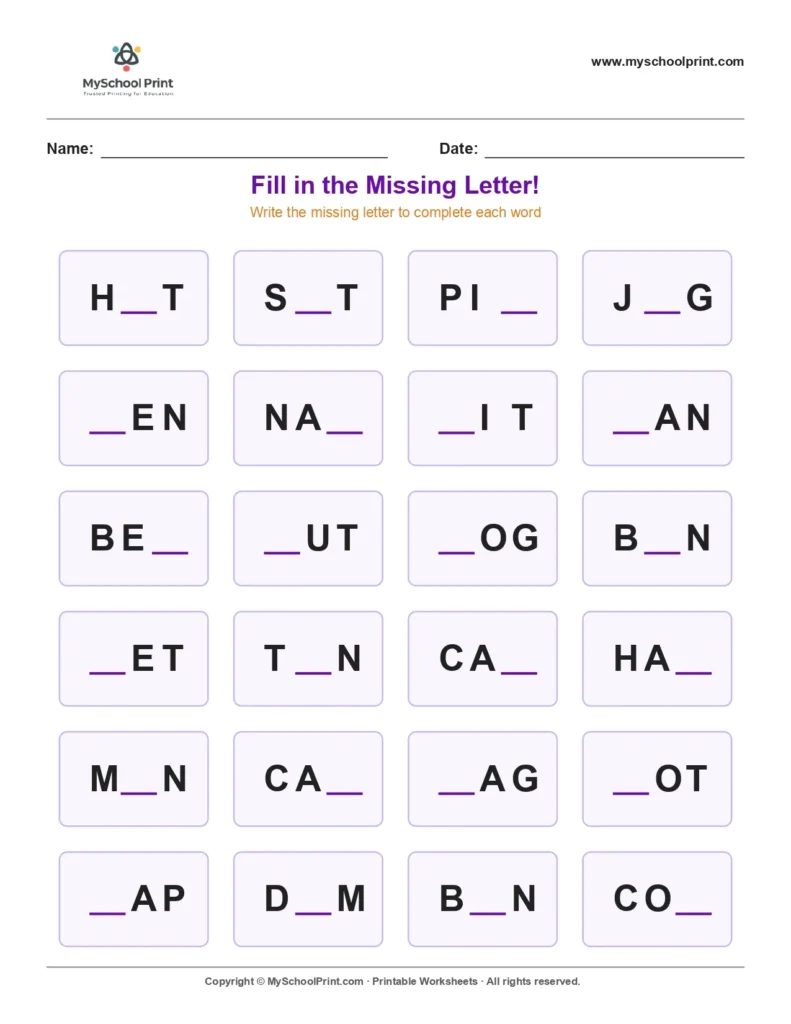 Missing letter worksheet 163