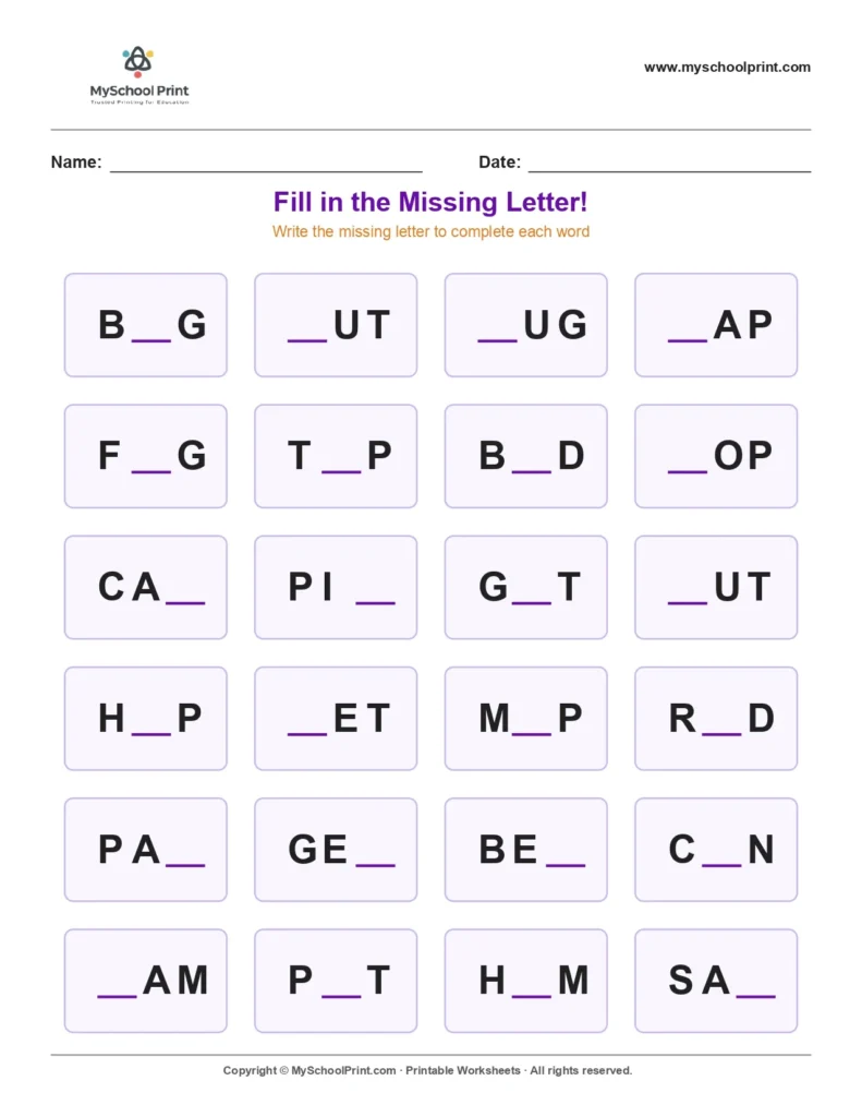 Missing letter worksheet 165