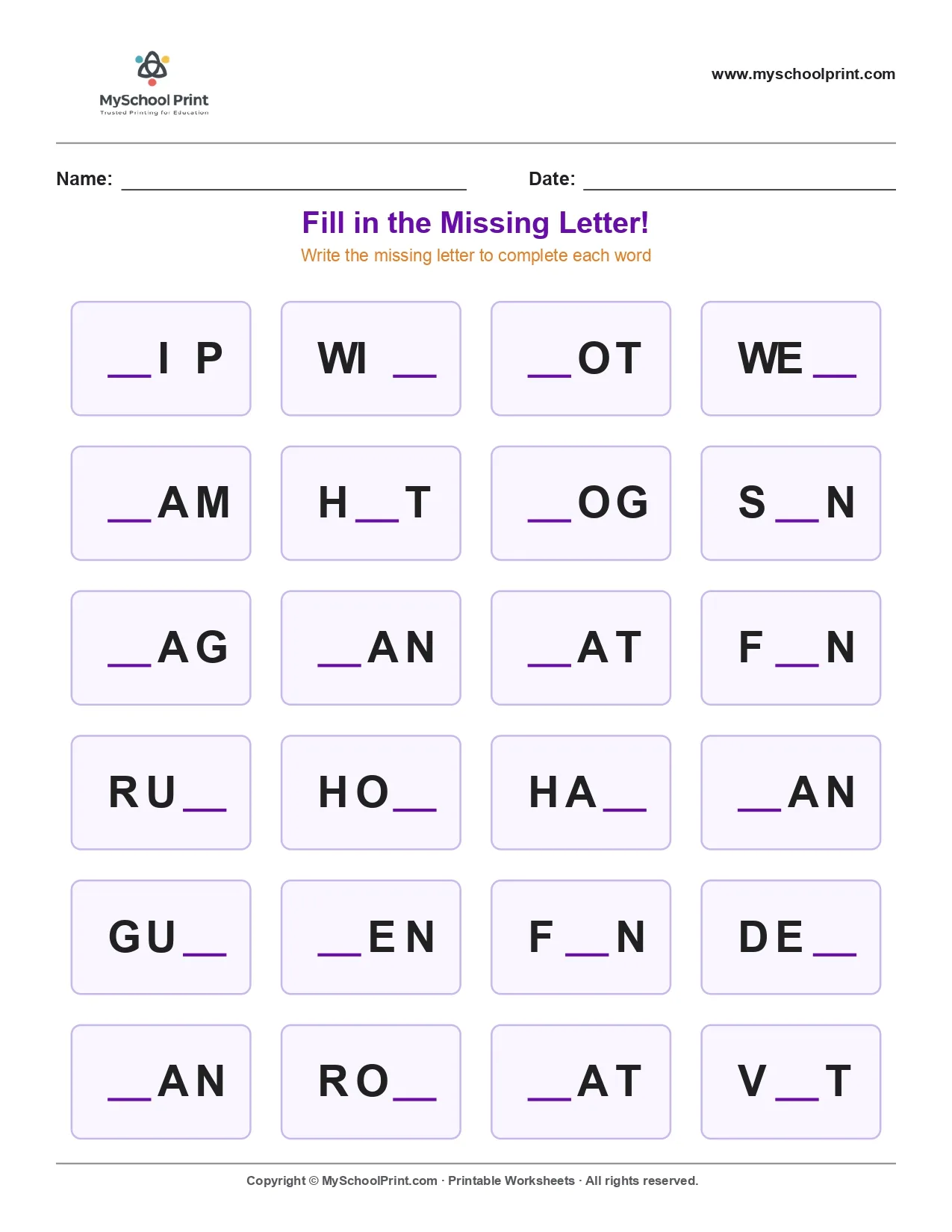 Missing letter worksheet 168