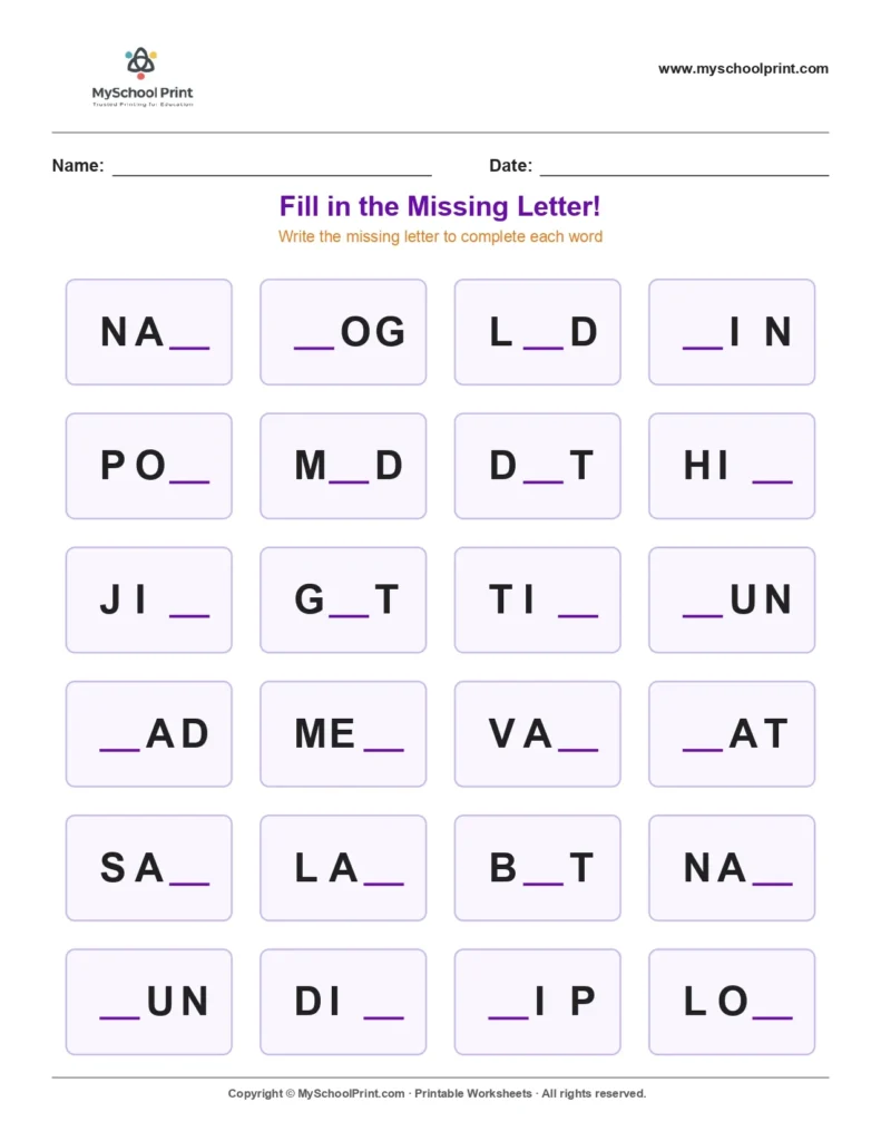 Missing letter worksheet 169