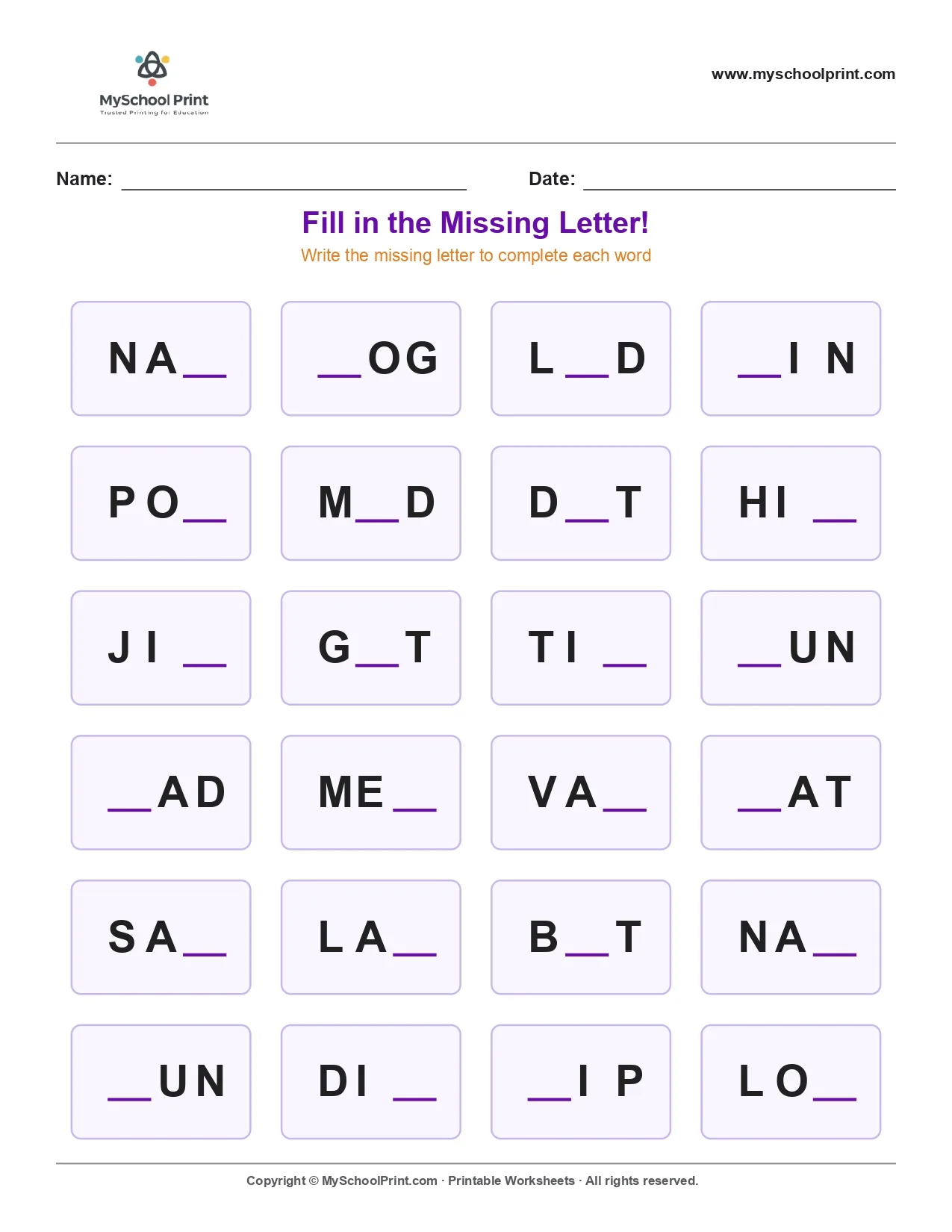 Missing letter worksheet 169