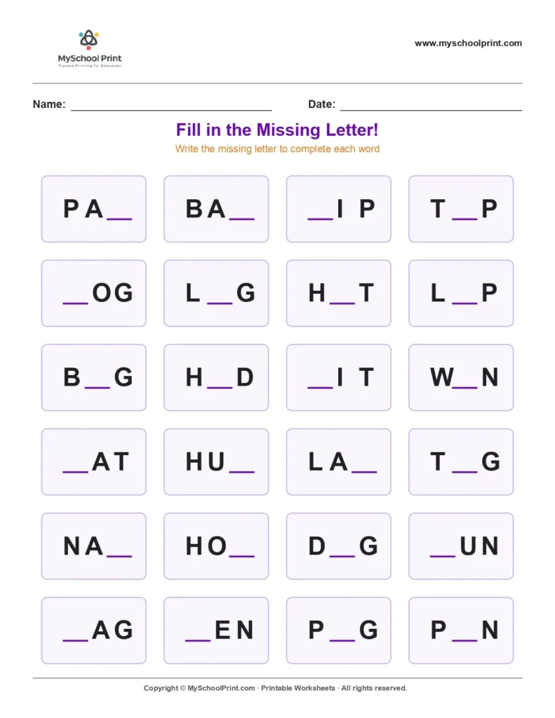 Missing letter worksheet 170
