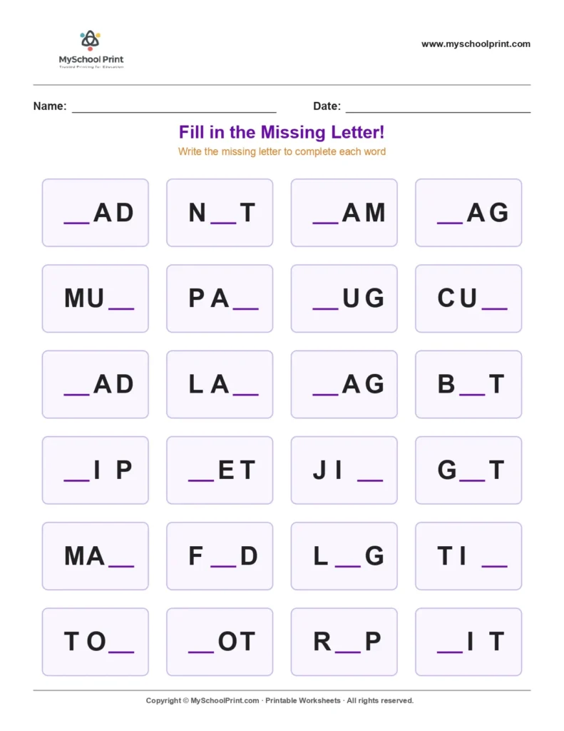 Missing letter worksheet 171