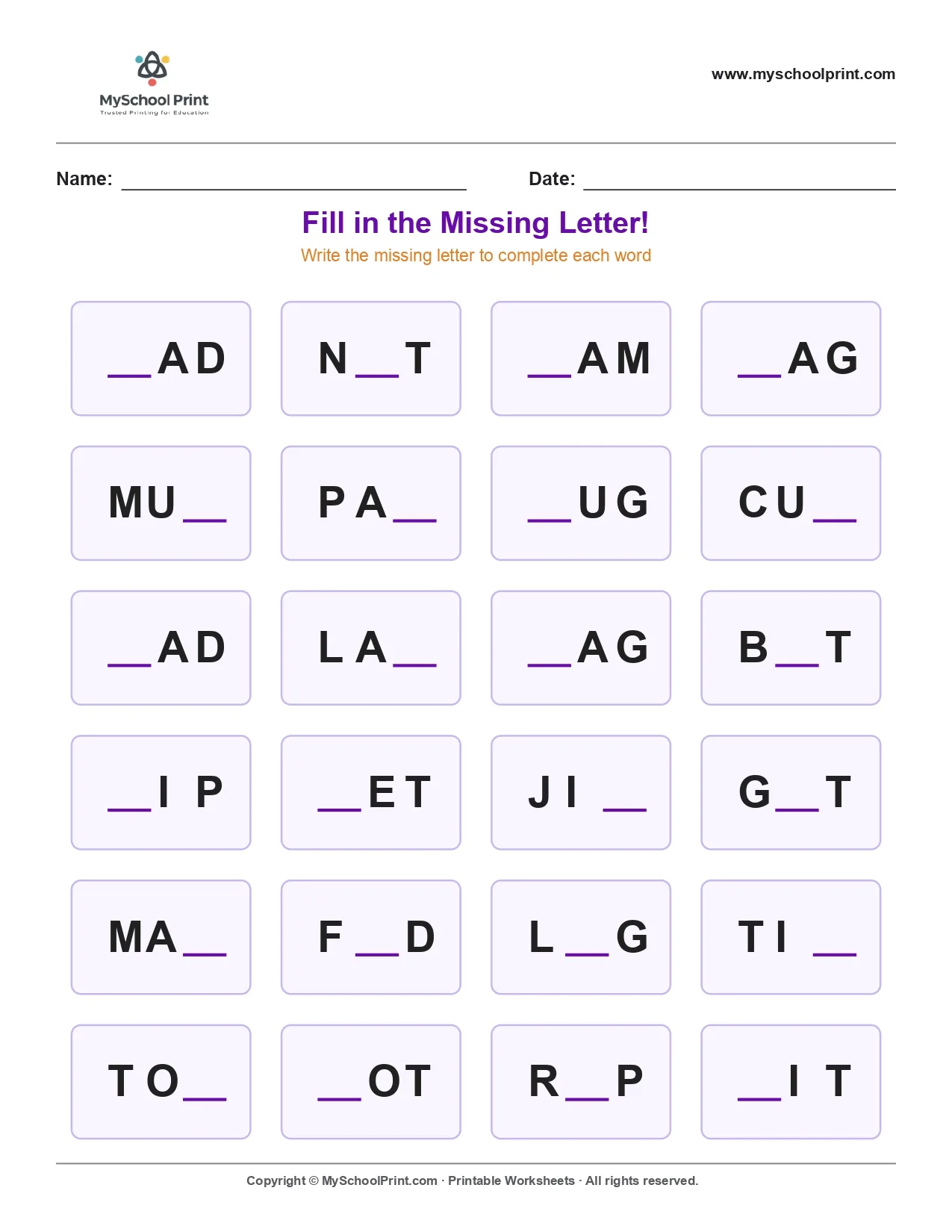 Missing letter worksheet 171