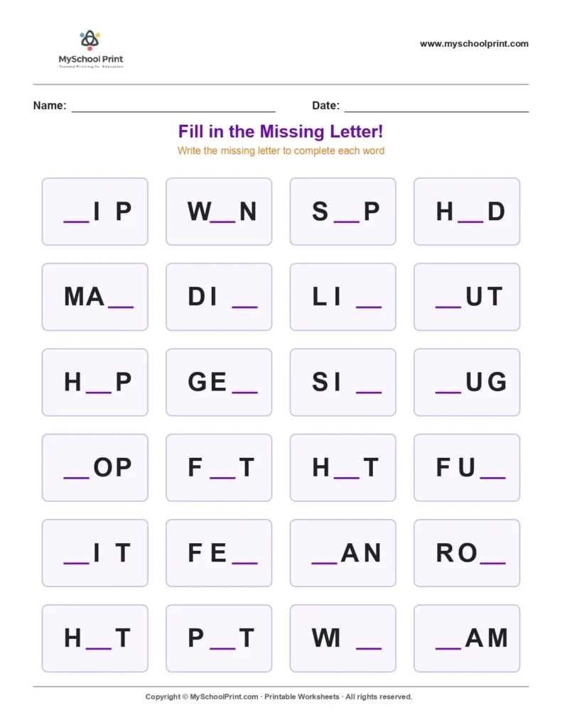 Missing letter worksheet 172