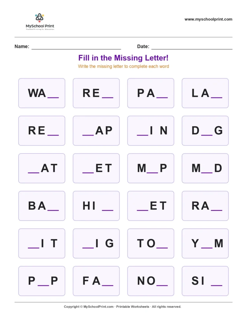 Missing letter worksheet 173