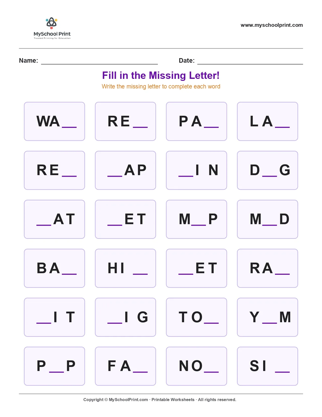 Missing letter worksheet 173