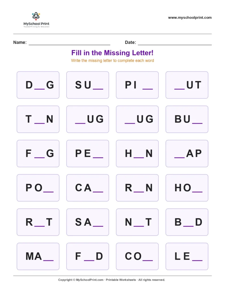 Missing letter worksheet 174