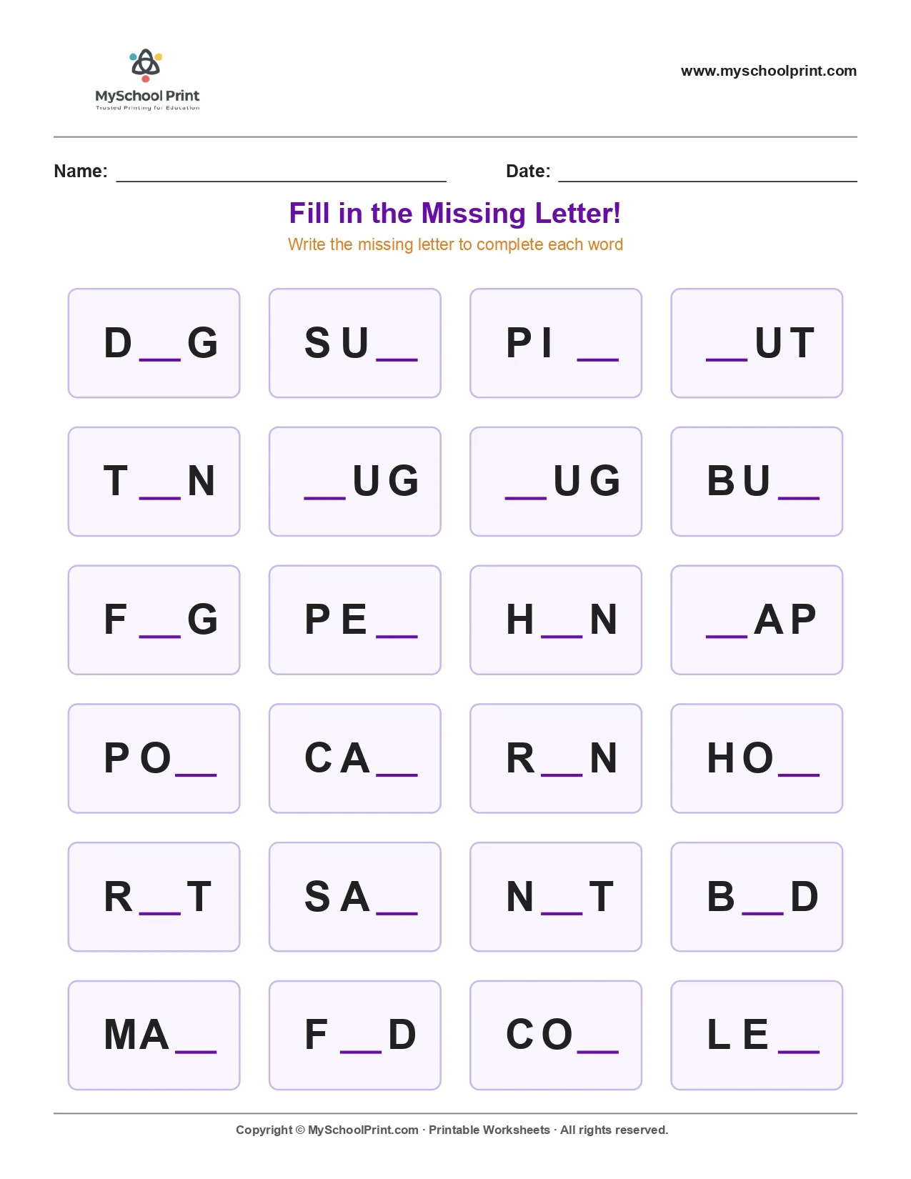 Missing letter worksheet 174