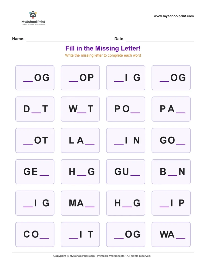 Missing letter worksheet 175