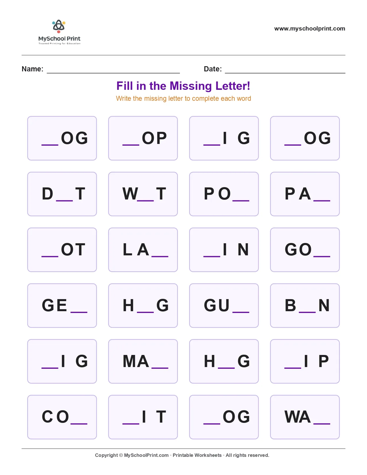 Missing letter worksheet 175