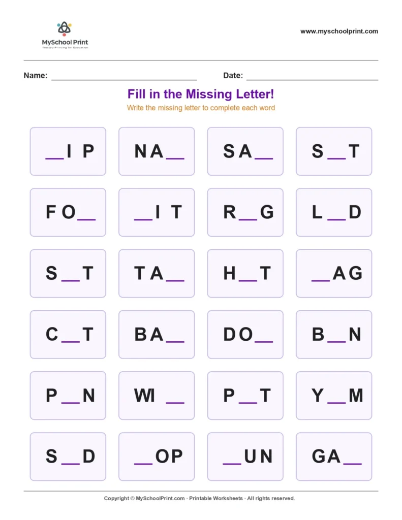 Missing letter worksheet 176