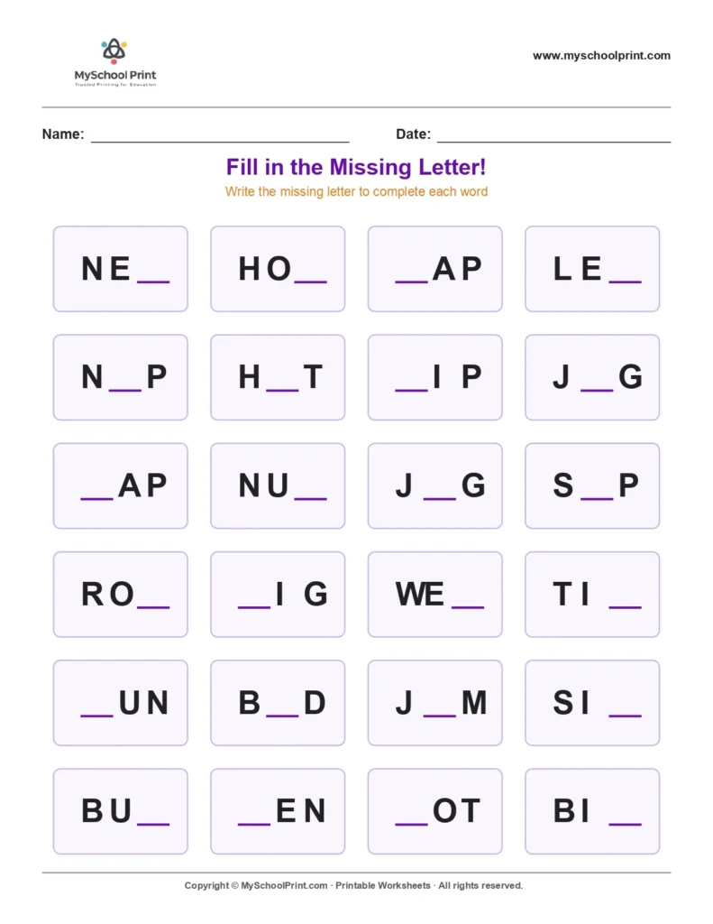 Missing letter worksheet 177