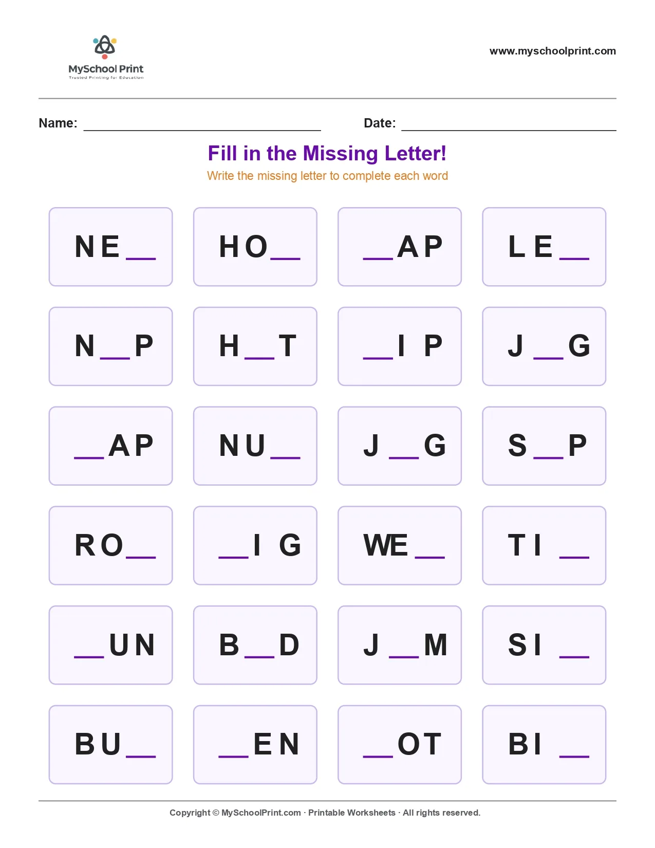 Missing letter worksheet 177