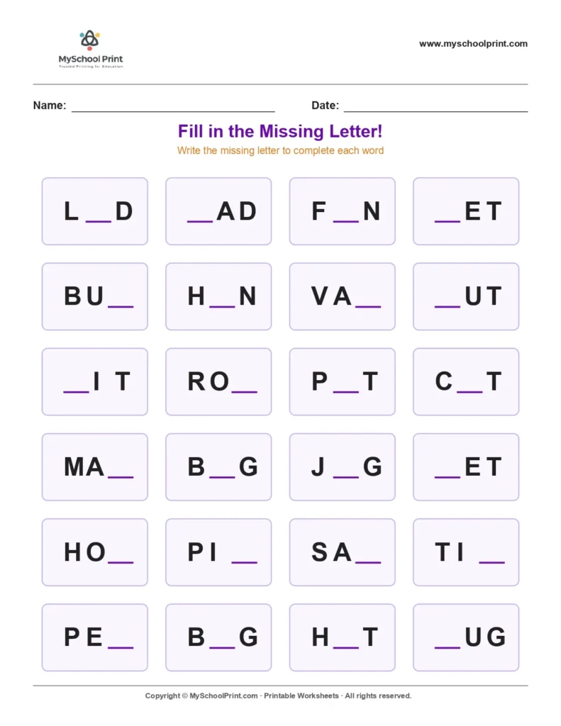 Missing letter worksheet 178