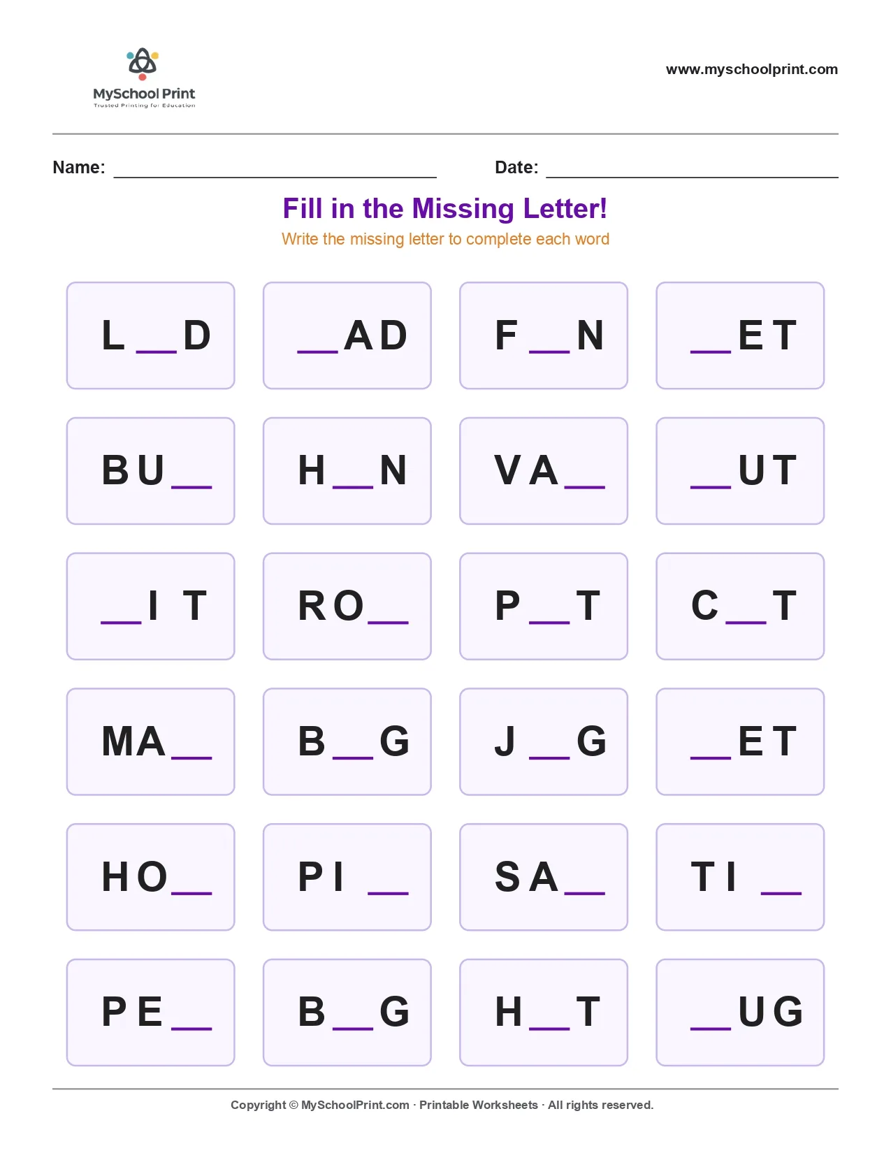 Missing letter worksheet 178