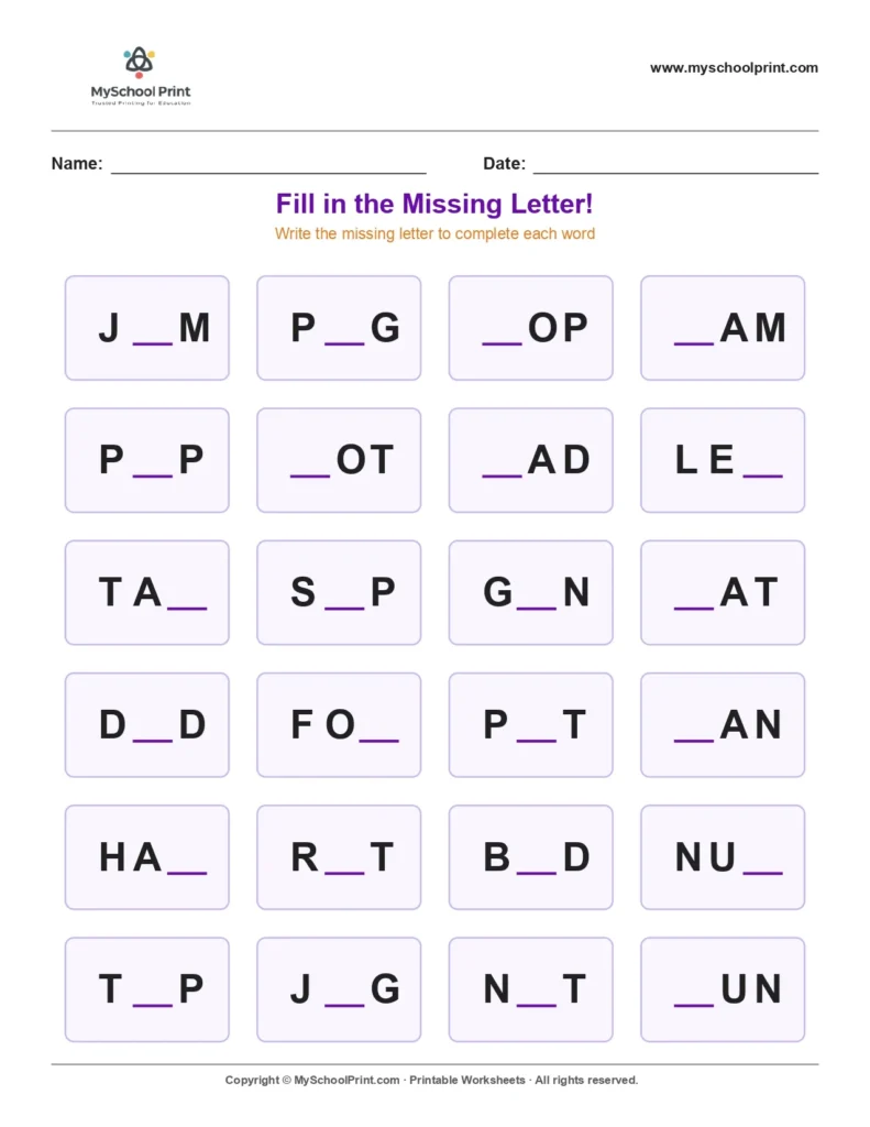 Missing letter worksheet 179