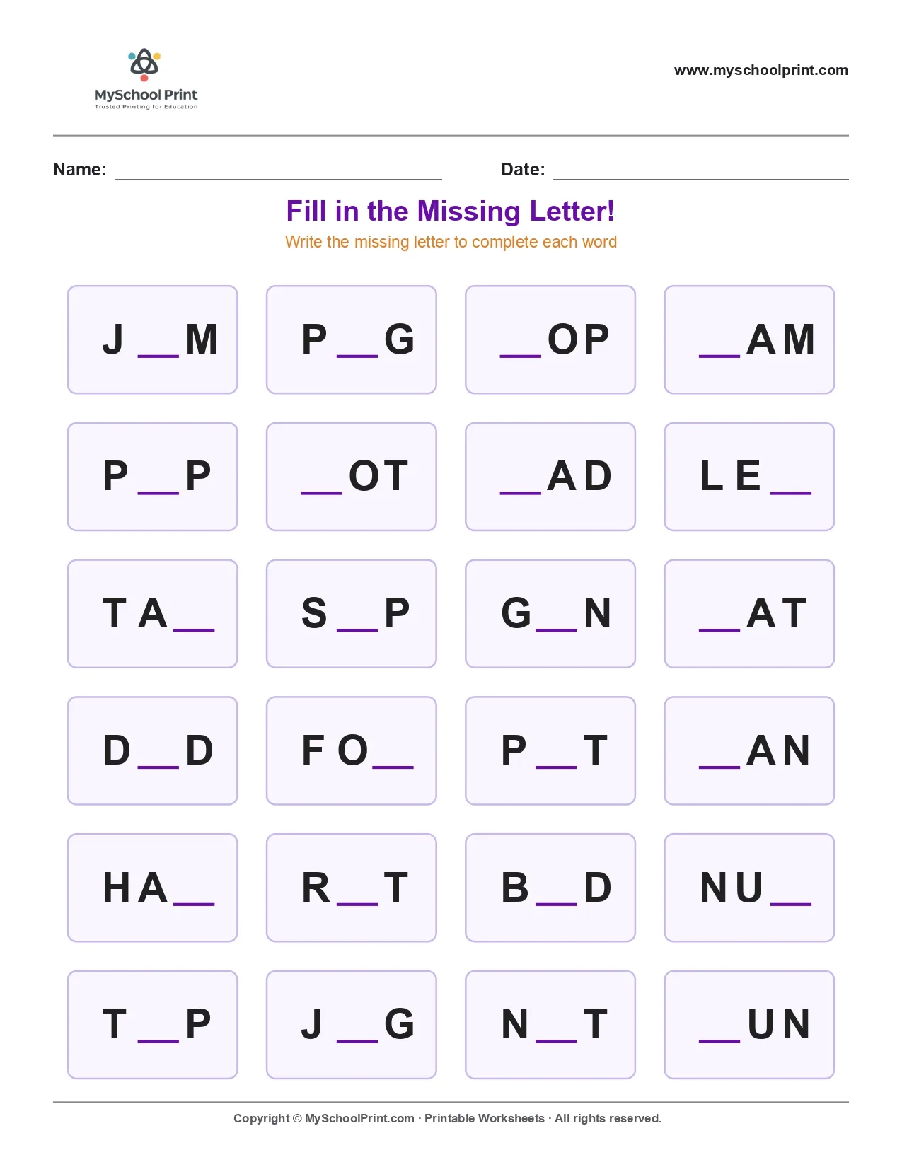 Missing letter worksheet 179