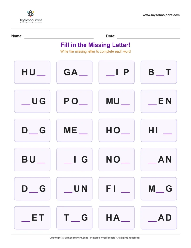 Missing letter worksheet 18
