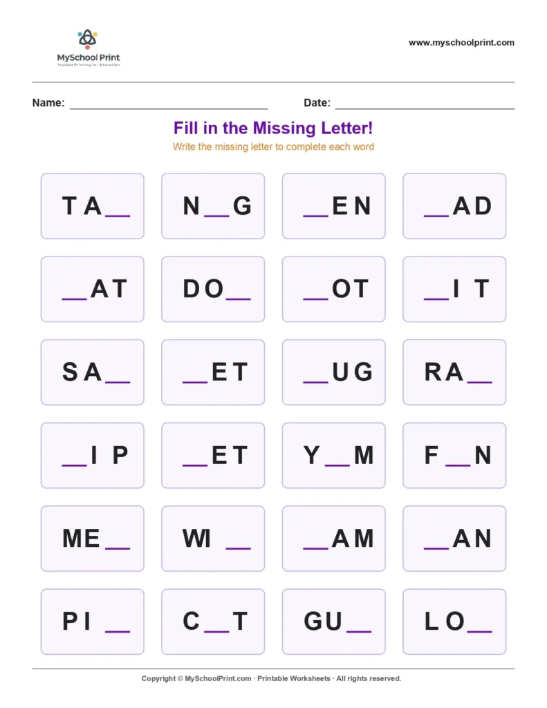 Missing letter worksheet 181