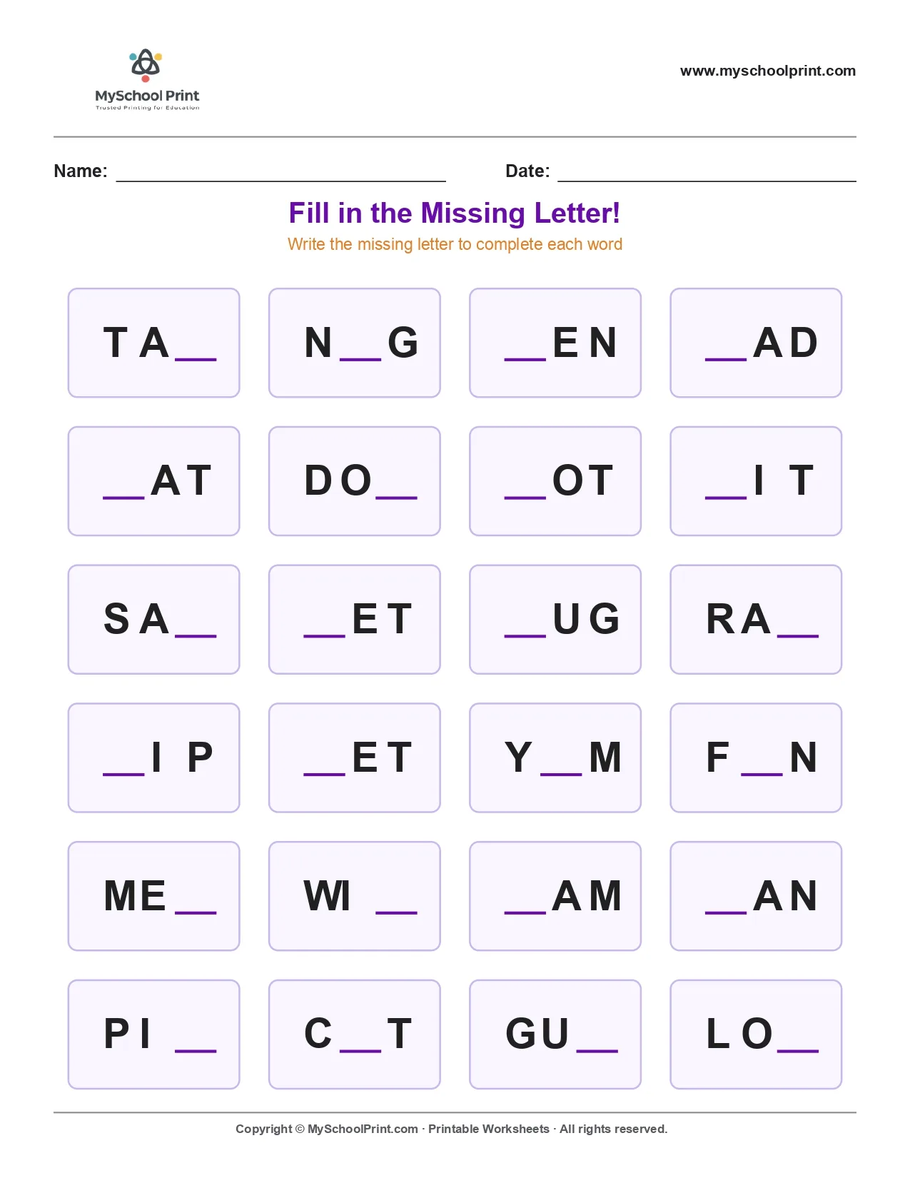 Missing letter worksheet 181