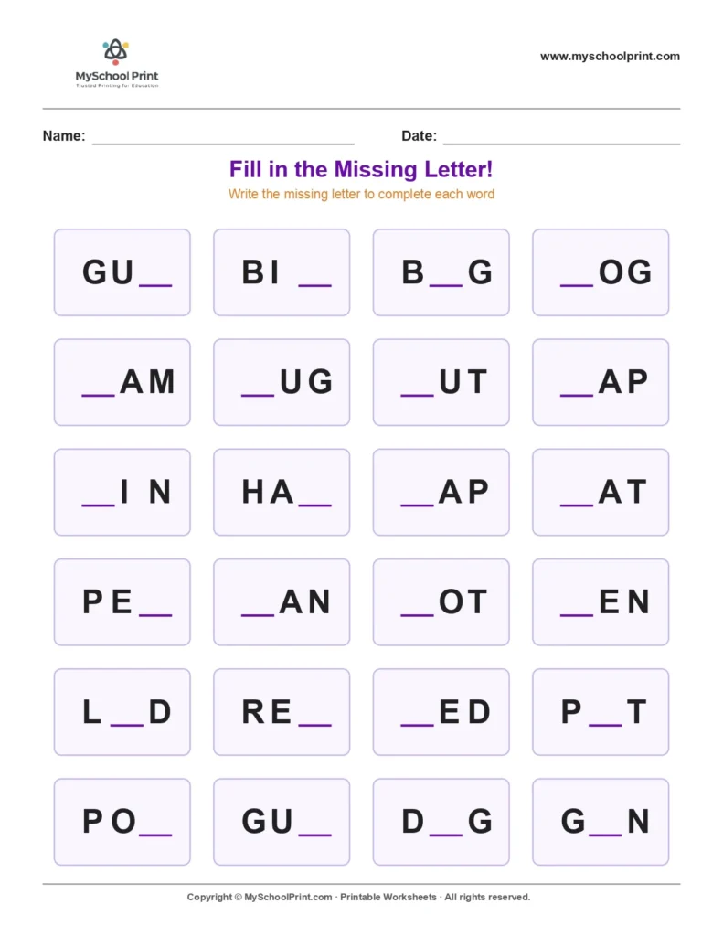 Missing letter worksheet 183