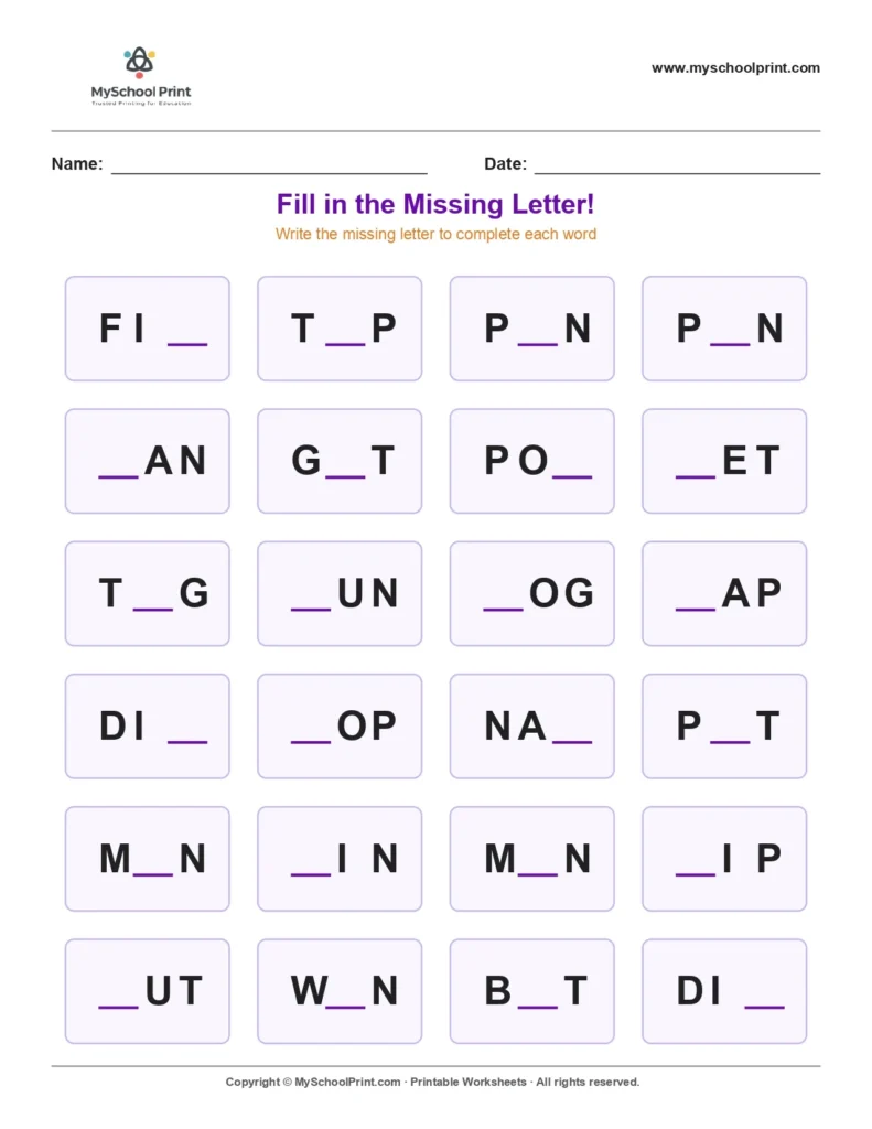 Missing letter worksheet 186