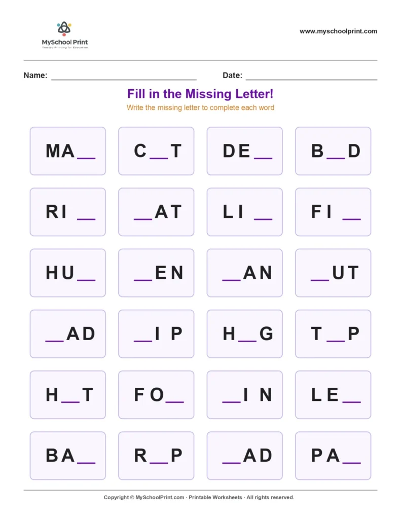 Missing letter worksheet 187