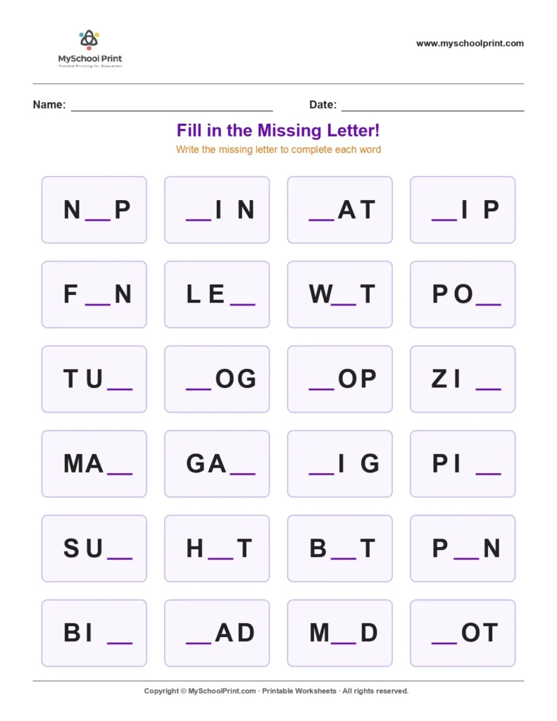 Missing letter worksheet 189